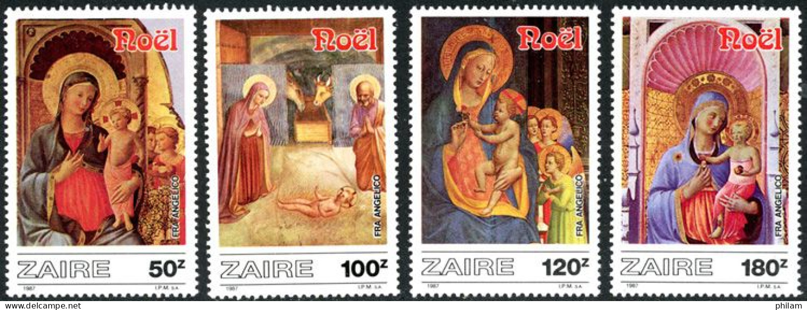 ZAIRE 1987 - Noël - Tableaux De Fra Angelico - 4 V. - Unused Stamps