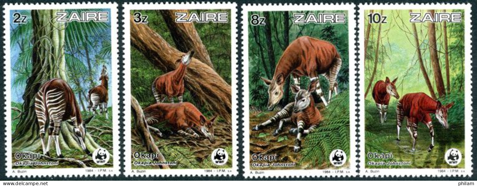 ZAIRE 1984 - W.W.F. - Okapi De Johnson - 4 V. - Unused Stamps