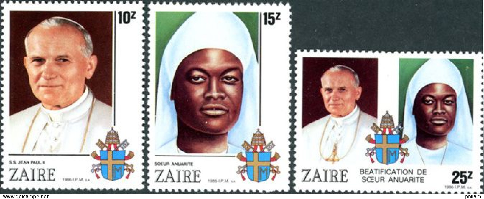 ZAIRE 1986 - Béatification De Soeur Anuarite Nengapeta - 3 V. - Unused Stamps