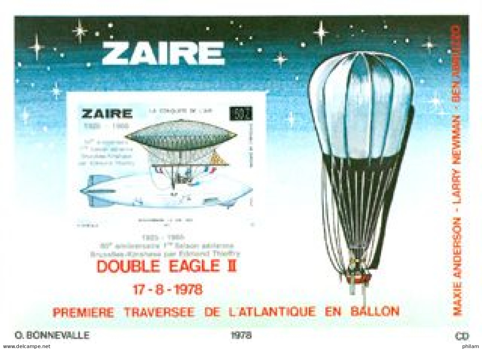 ZAIRE 1985 - Histoire De L'aviation Surchargés SABENA 1935-1985 - BF Non Dentelé - Ongebruikt