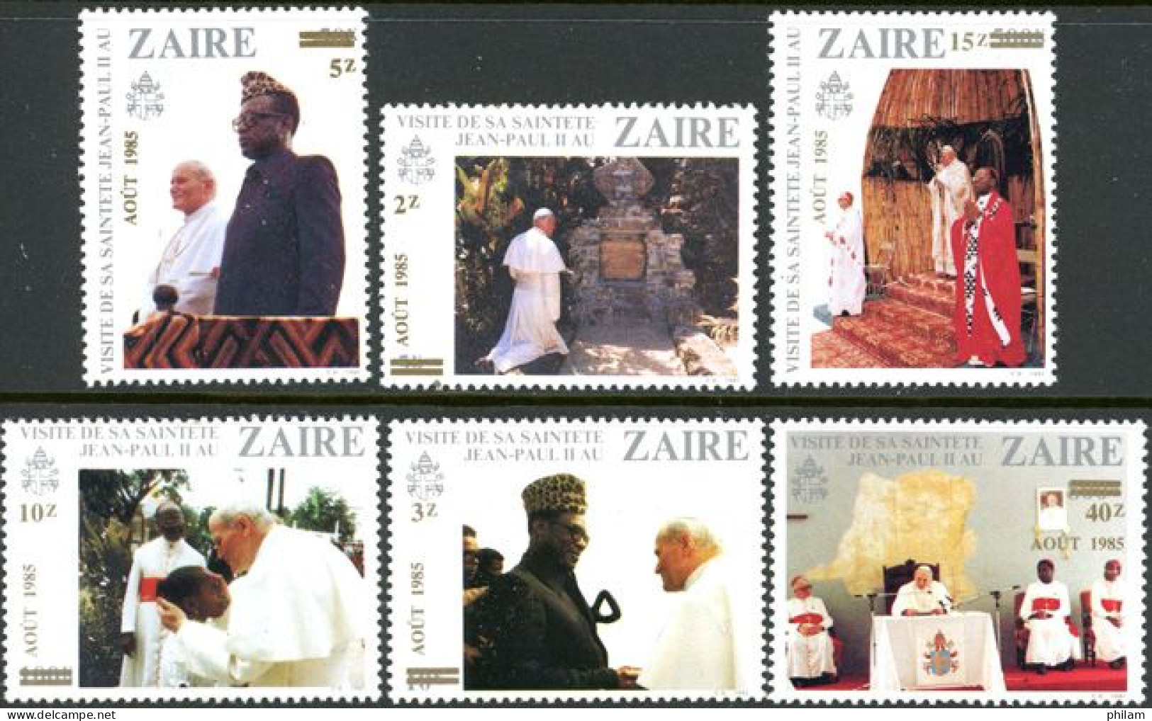 ZAIRE 1985 - 2ème Visite Du Pape Jean-Paul II  - 6 V. - Unused Stamps