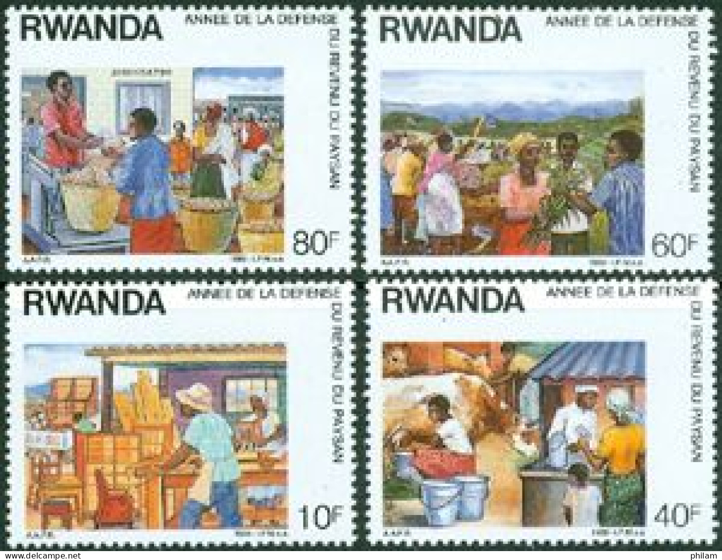 RWANDA 1988 - Année  De La Défense Du Revenu Paysan -  4 V. - Nuevos