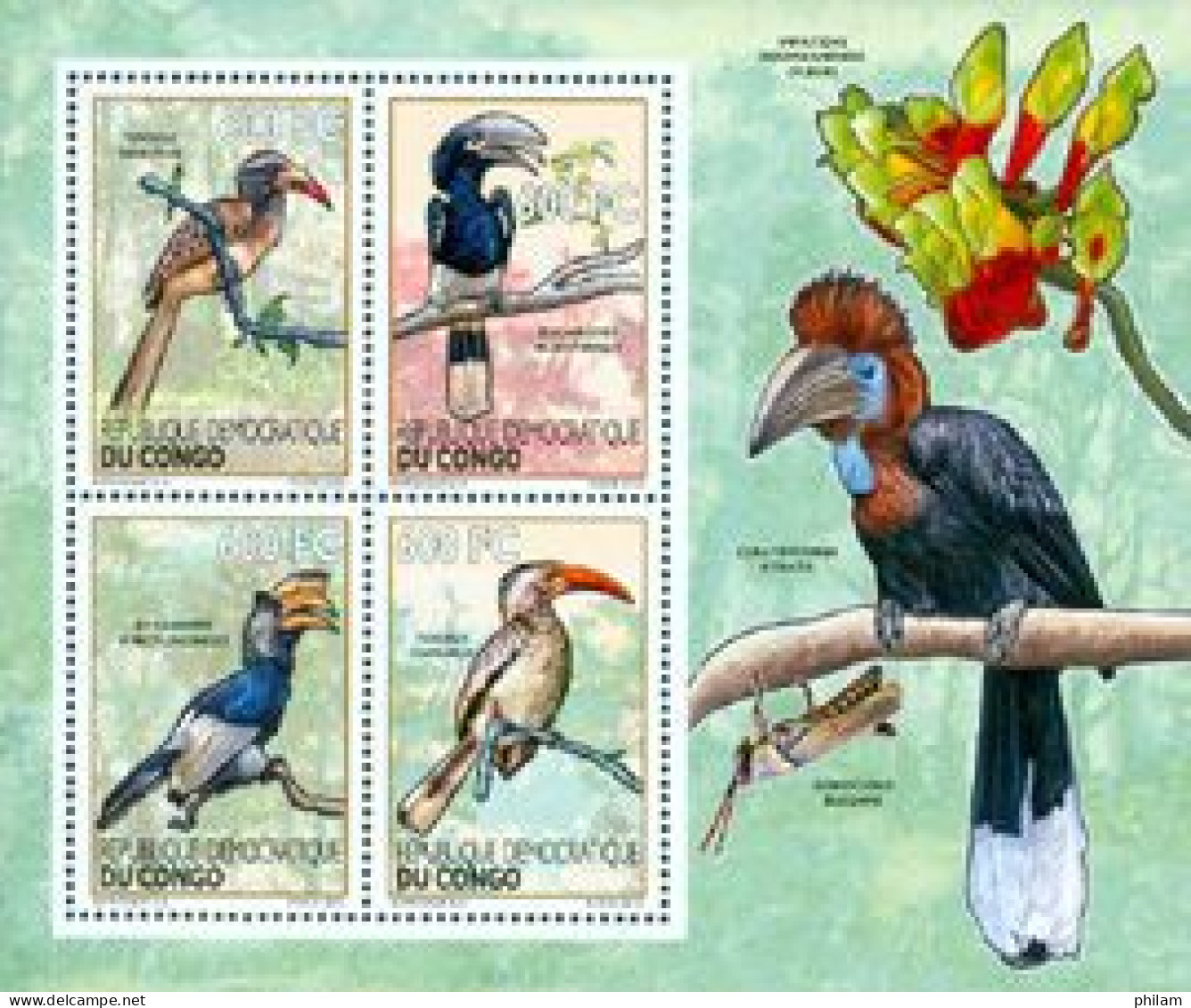 CONGO KINSHASA 2012 -  Oiseaux: Le Calaos - Bloc Collectif - Mint/hinged