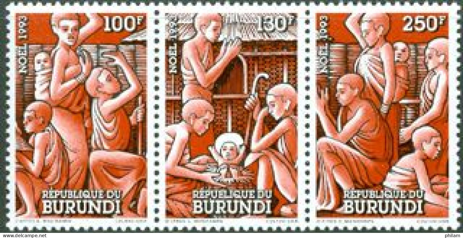 BURUNDI 1993 - Noël - Scènes Locales - 3 V. - Unused Stamps