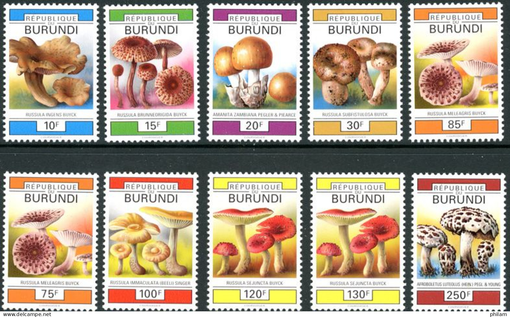 BURUNDI 1992 - Série Courante - Champignons  - 10 V. - Unused Stamps