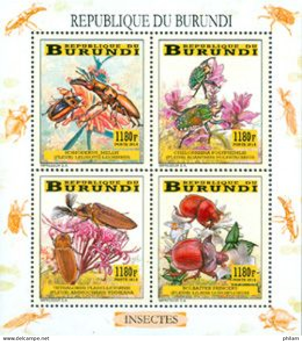 BURUNDI 2014 -  Insectes Et Fleurs - Feuillet De 4 - Ongebruikt