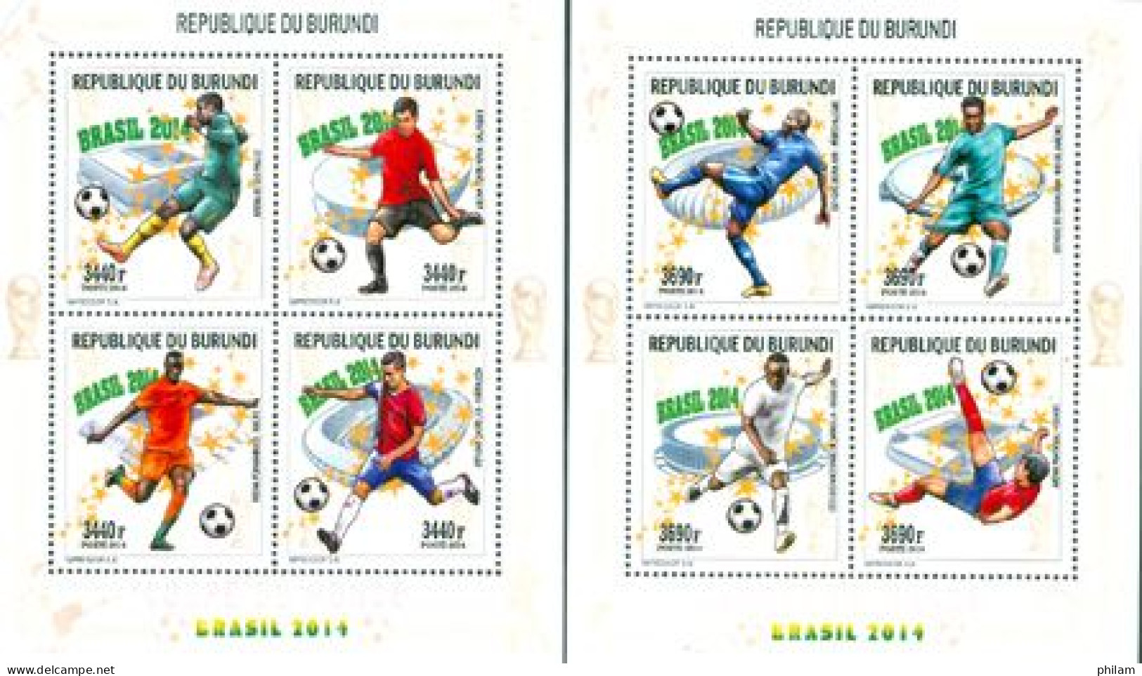 BURUNDI 2014 - Coupe Du Monde Brasil 2014 - 8 T. En 2 Feuillets - Unused Stamps