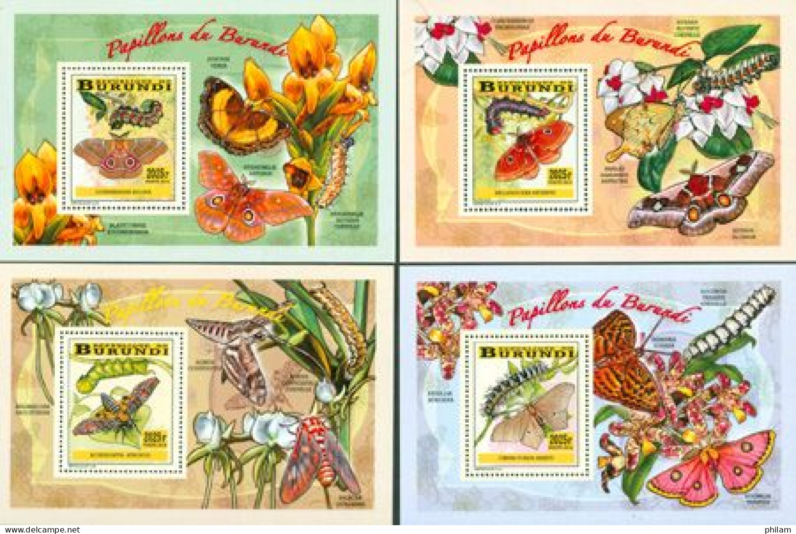 BURUNDI 2014 -  Chenilles Et Papillons - I - 4  Blocs De Luxe-2025 BIF - Unused Stamps