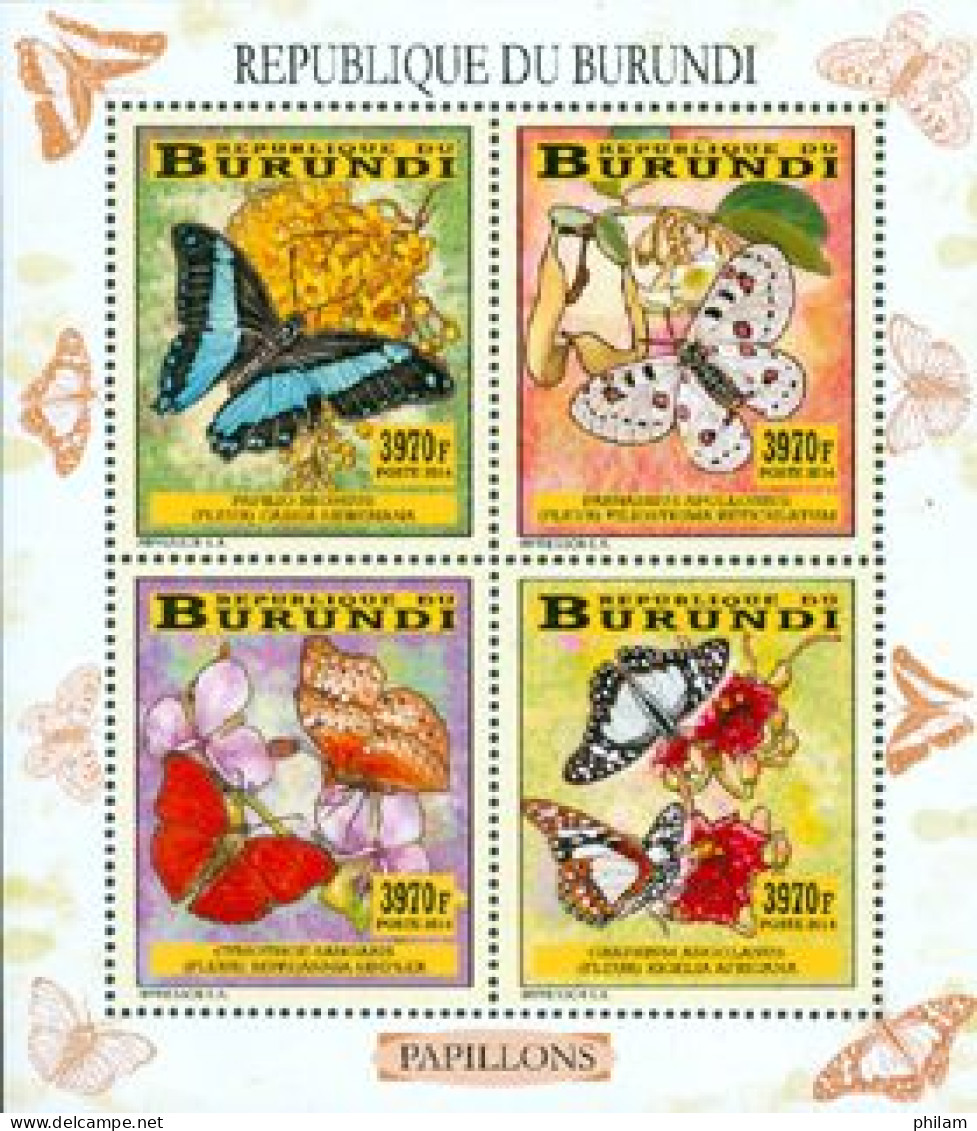 Burundi 2014 - Les Papillons Du Burundi - 4 V. émis En Feuillet - Unused Stamps