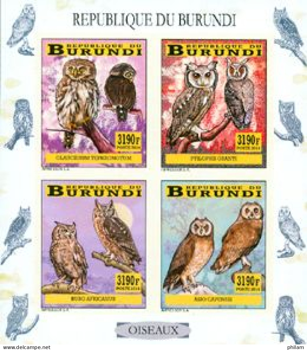 Burundi 2014 - Les Oiseaux Du Burundi -  Chouettes Et Hiboux - Feuillet Non Perforé - Eulenvögel