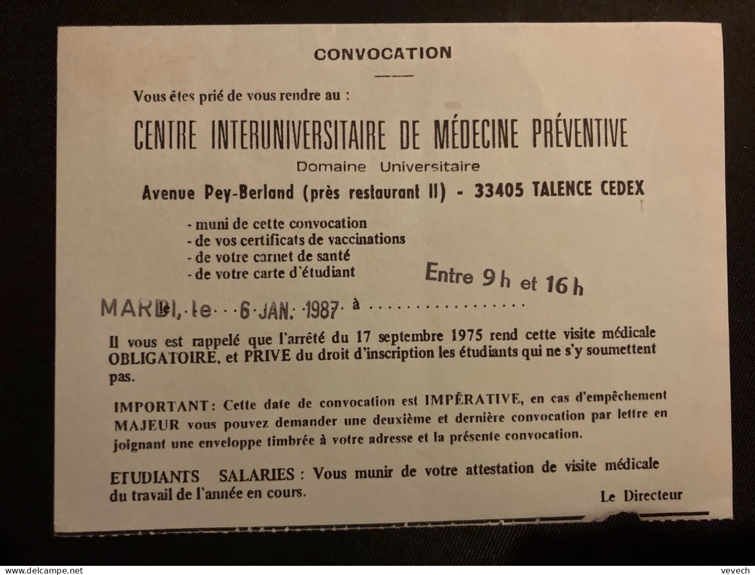 CP MEDECINE PREVENTIVE TP LIBERTE 2,20 OBL.MEC. ROUGE 20-12 1986 33 TALENCE GIRONDE - 1982-1990 Libertà Di Gandon