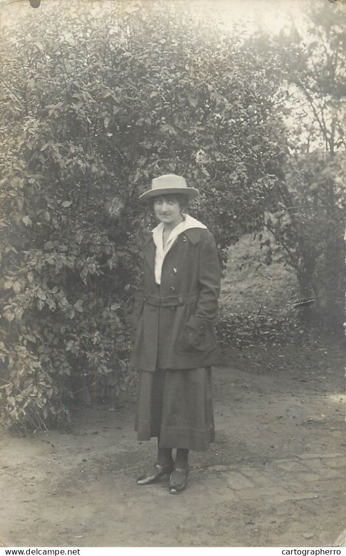 Social History Souvenir Photo Postcard Lady Dress Hat Forest - Photographs