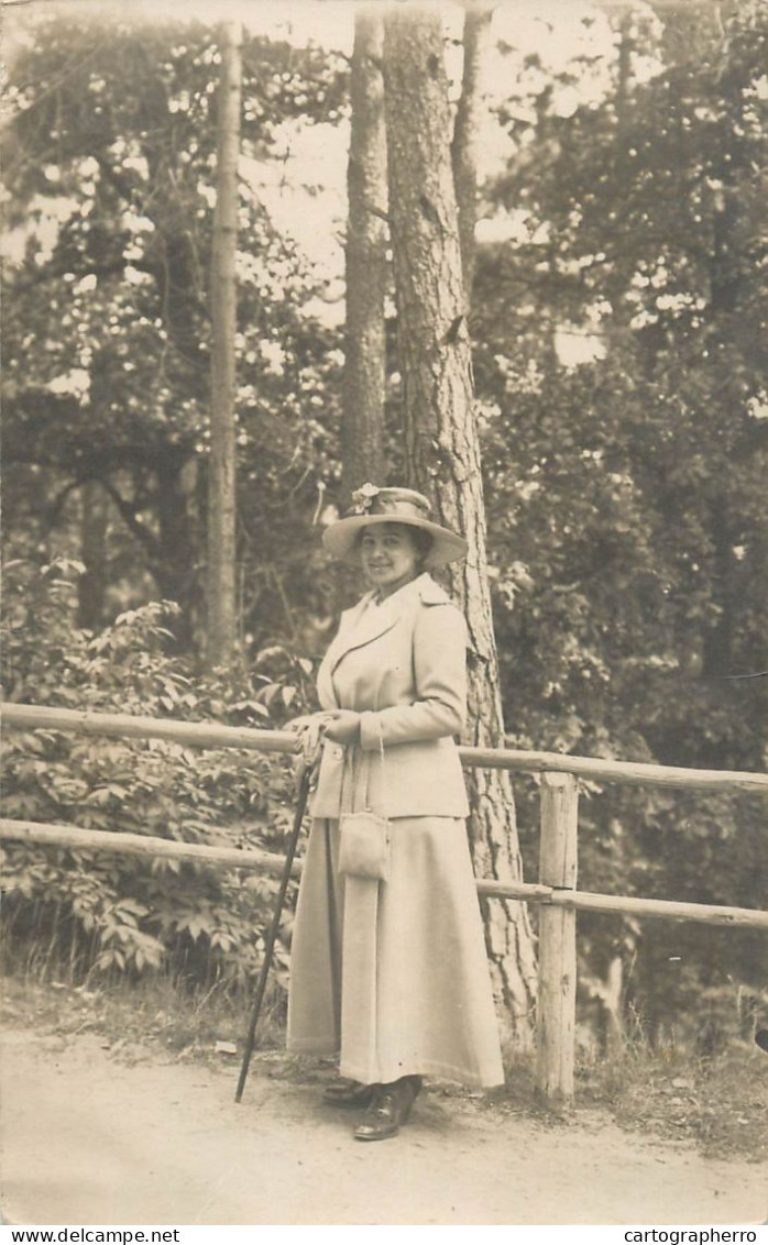 Social History Souvenir Photo Postcard Lady Dress Hat Forest 1918 - Fotografie