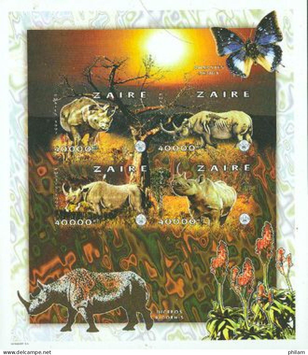 ZAIRE 1997 - Rhinoceros Et Scoutisme - Feuillet Non Dentelé - Papillons