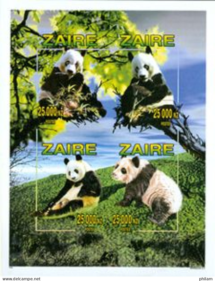 ZAIRE 1996 - Pandas -  4 Timbes En Bloc Non Dentelé - Ours