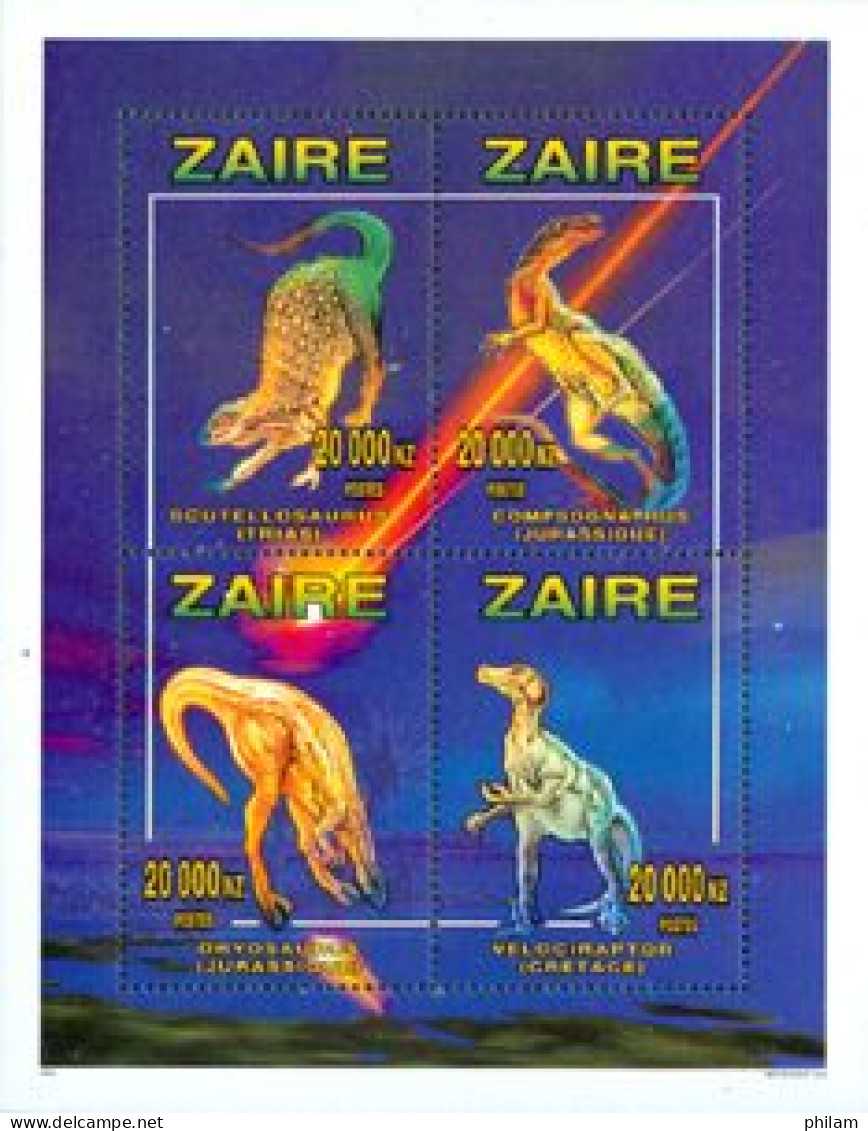 ZAIRE 1996 - Animaux Préhistoriques - 4 Timbres émis En Bloc - Dentelé - Préhistoriques