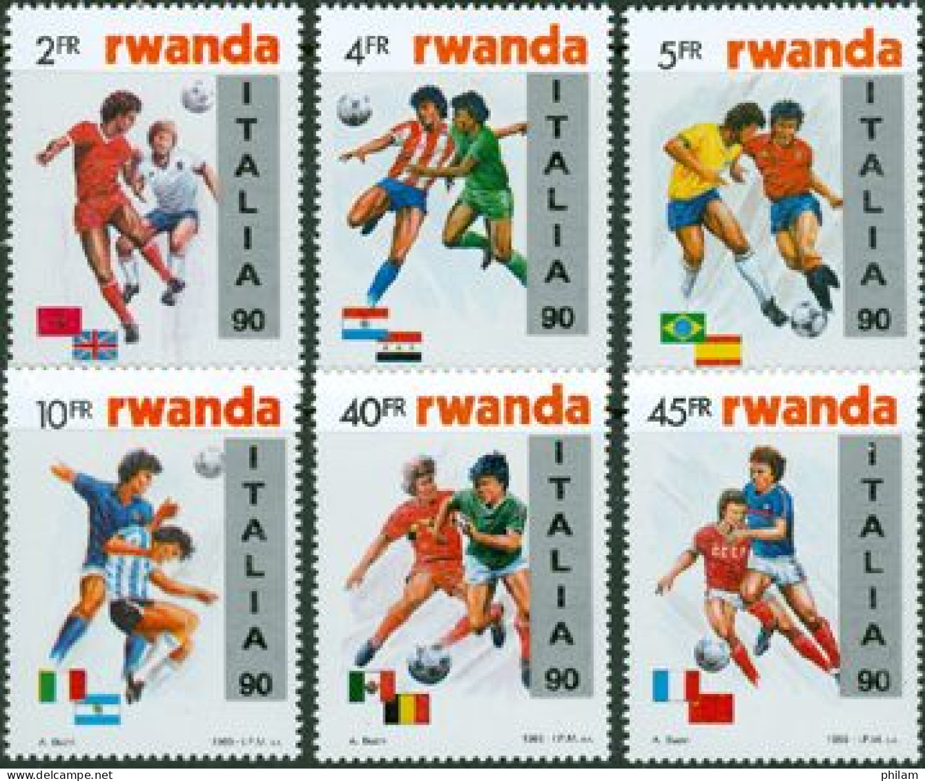 RWANDA 1990 - Football Avec Surcharge Argent Italia 1990 - 6 V. - 1990 – Italien