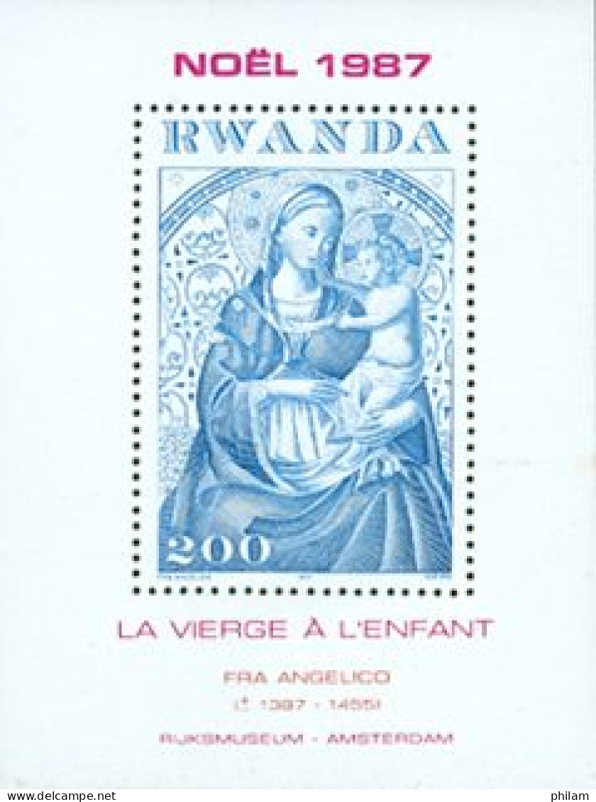 RWANDA 1987 -  Noël - La Vierge à L'enfant Par Fra Angelico - BF - Noël