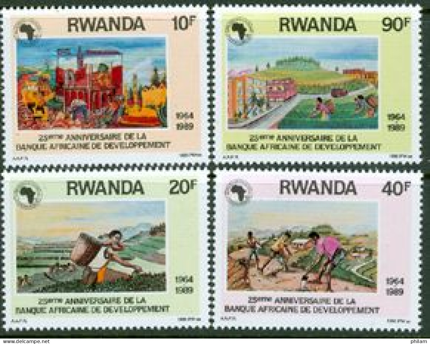 RWANDA 1990 -  Banque Africaine De Développement - 4 V. - Agricultura