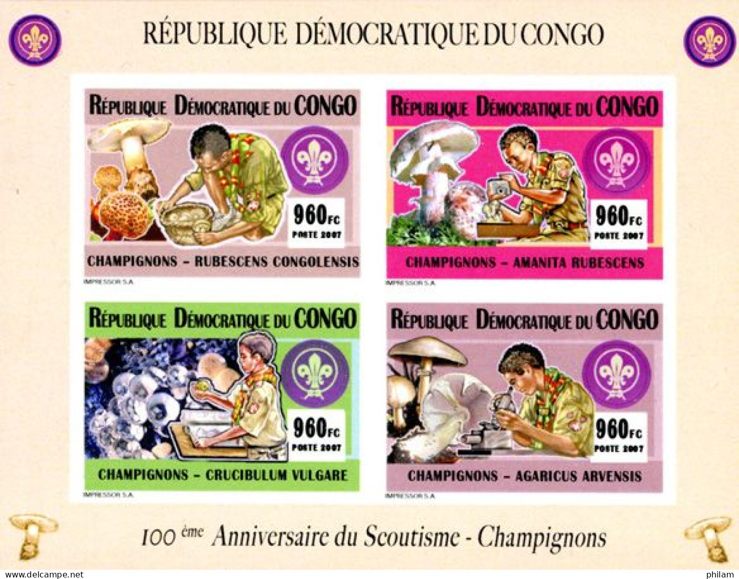 CONGO KINSHASA 2007 - Scoutisme - Scouts Et Champignons - Non Dentelés - Unused Stamps