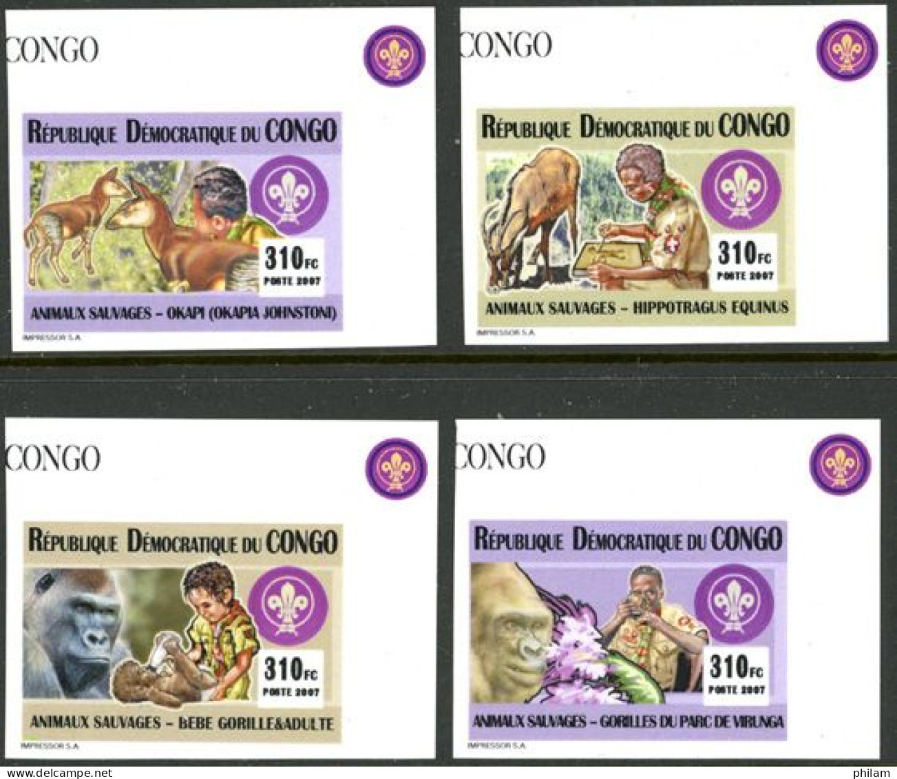 CONGO KINSHASA 2007 - Scoutisme - Scouts Et Animaux Sauvages - Non Dentelés - Unused Stamps