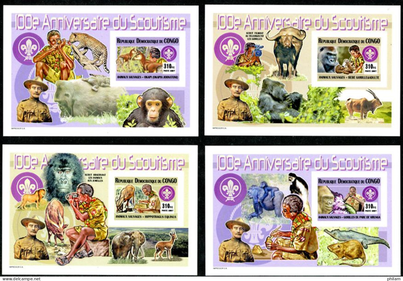 CONGO KINSHASA 2007 - Scoutisme - Scouts Et Animaux Sauvages - Non Dentelés - Unused Stamps