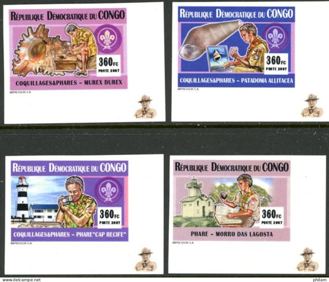 CONGO KINSHASA 2007 - Scoutisme - Scouts, Coquillages Et Phares - Non Dentelés - Unused Stamps