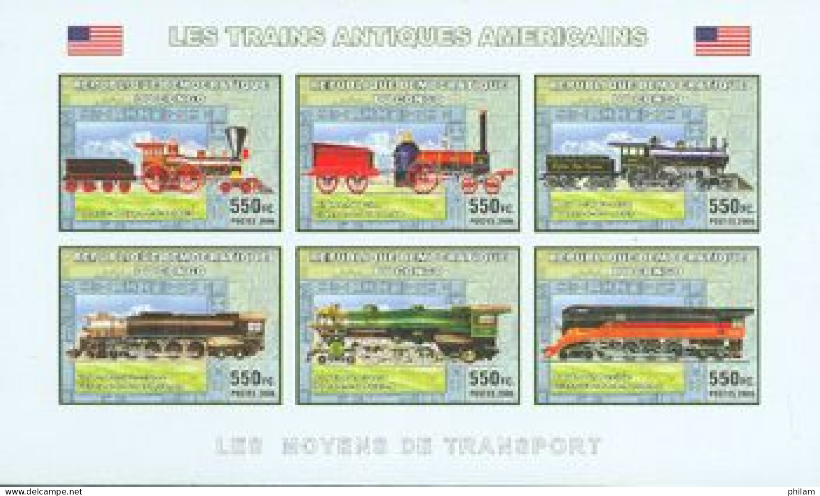 CONGO KINSHASA 2006 -  Les Trains Antiques Américains - 6 V. Non Dentelées - Trenes