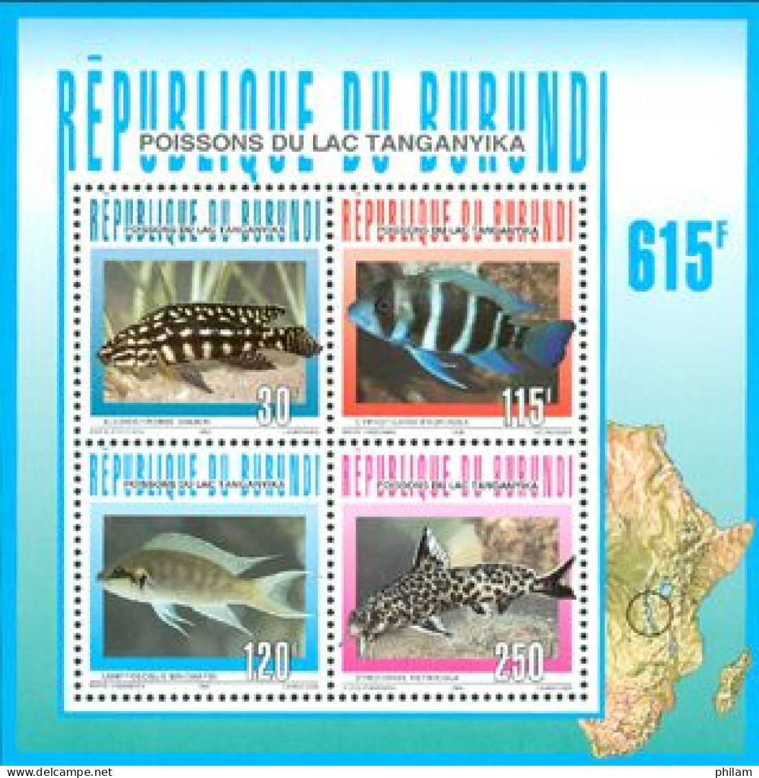 BURUNDI 1996 - Poissons Du Lac Tanganyika - Bloc - Fische