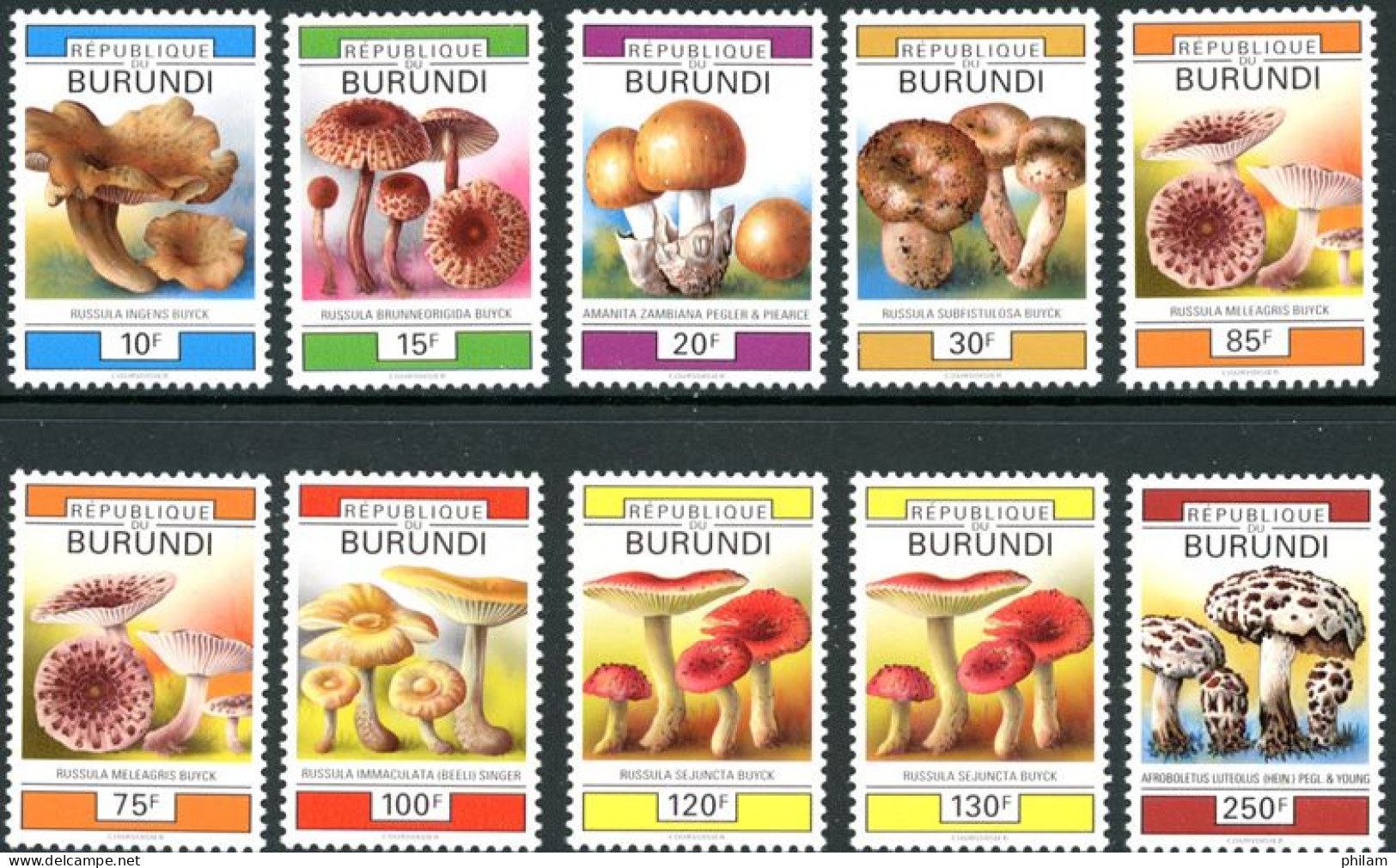 BURUNDI 1992 - Série Courante - Champignons  - 10 V. - Pilze