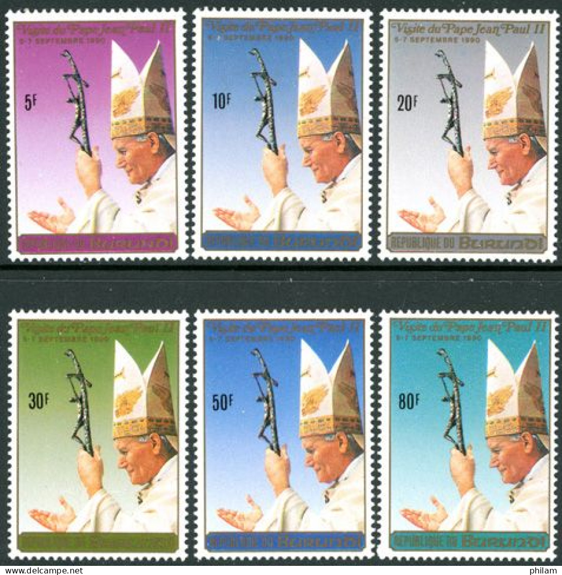 BURUNDI 1990 - Visite Du Pape Jean-Paul II - 6 V. - Papes