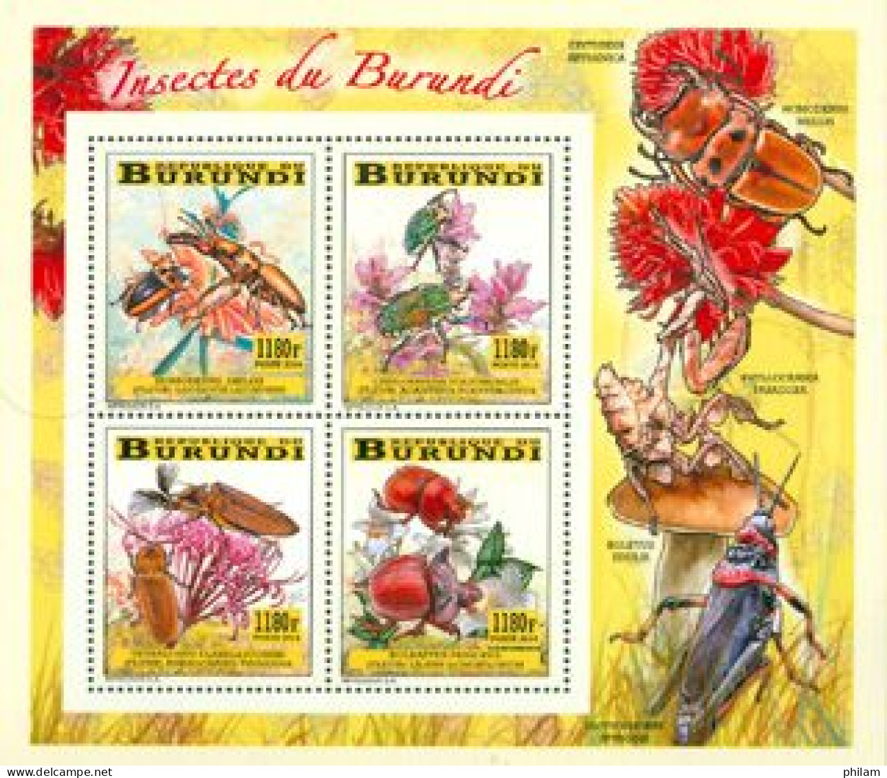 BURUNDI 2014 -  Insectes Et Fleurs - Bloc Collectif - Altri & Non Classificati