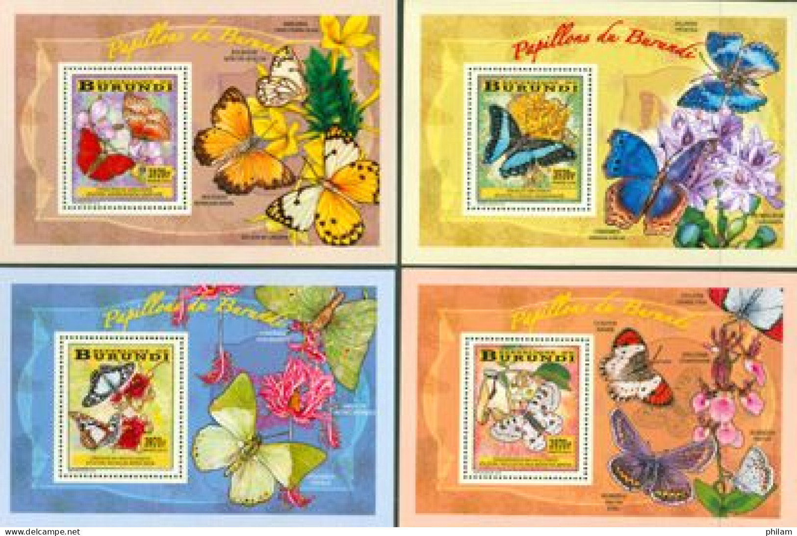 Burundi 2014 - Les Papillons Du Burundi - 4 Blocs De Luxe - Butterflies