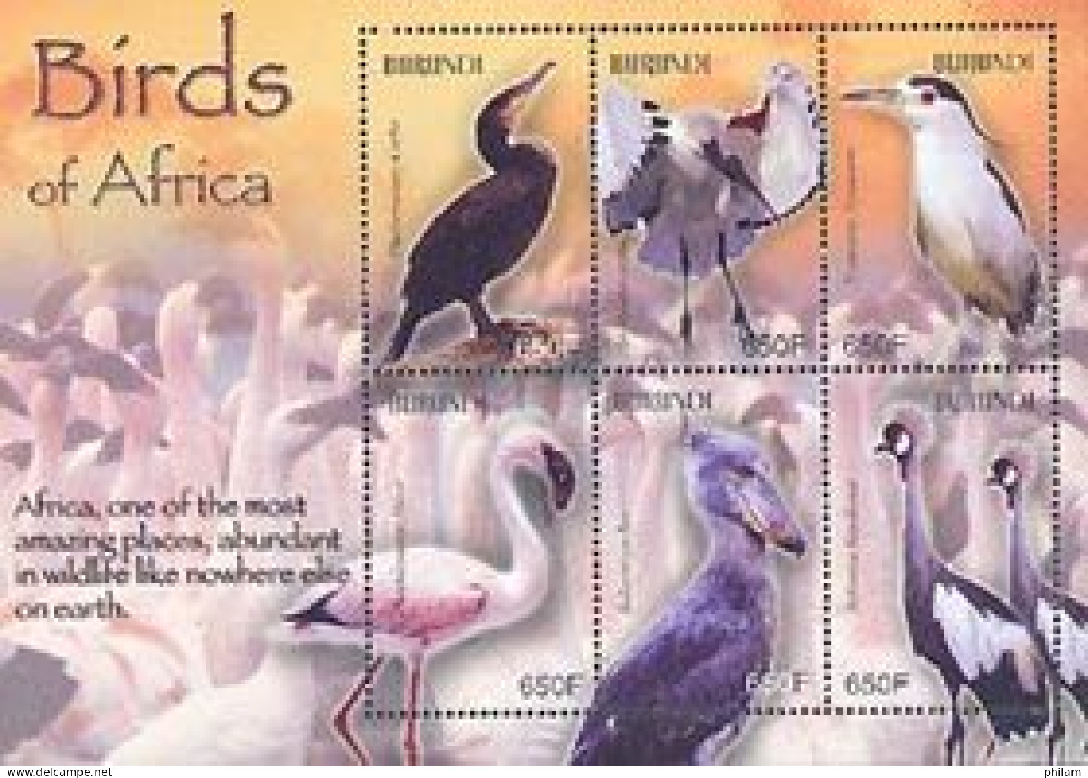 BURUNDI 2004 - Oiseaux D'Afrique - Grues Et échassiers - 6 V. - Grues Et Gruiformes