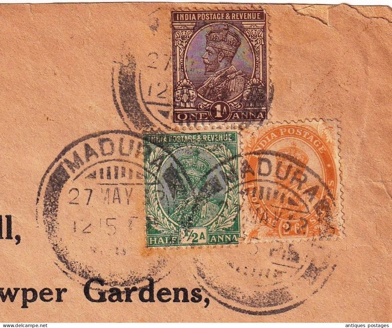 Lettre Madurai Madura Inde India Postage King George V மதுரை - 1911-35  George V