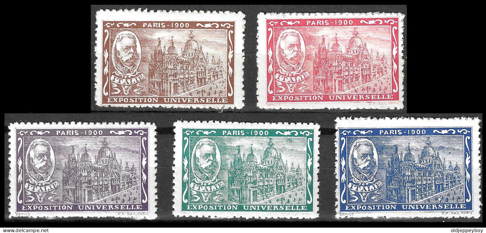 EXPO PARIS France 1900 EXPOSITION UNIVERSELLE 5 Vignetten VIGNETTE FULL SET  OF 5  MNH** ITALY ITALIA ITALIE - 1900 – Pariis (France)