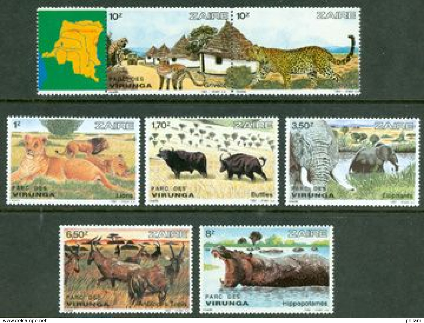 ZAIRE 1982 - Parc Des Virunga - Faune Sauvage -7 V. - Raubkatzen