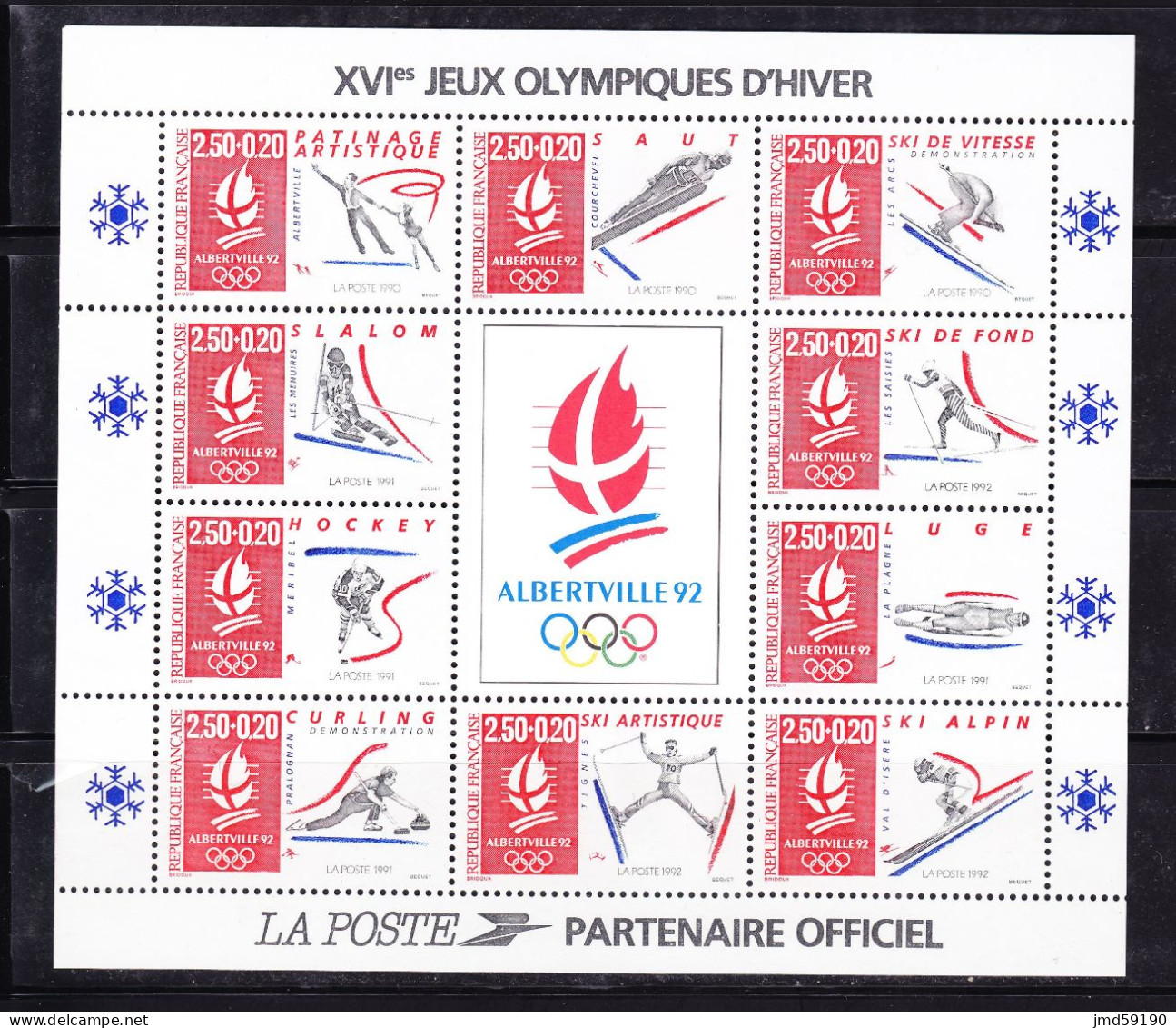 FRANCE Timbre Bloc Feuillet N°14 Neuf** - ALBERVILLE 92 - Jeux Olympiques D'hiver - Neufs