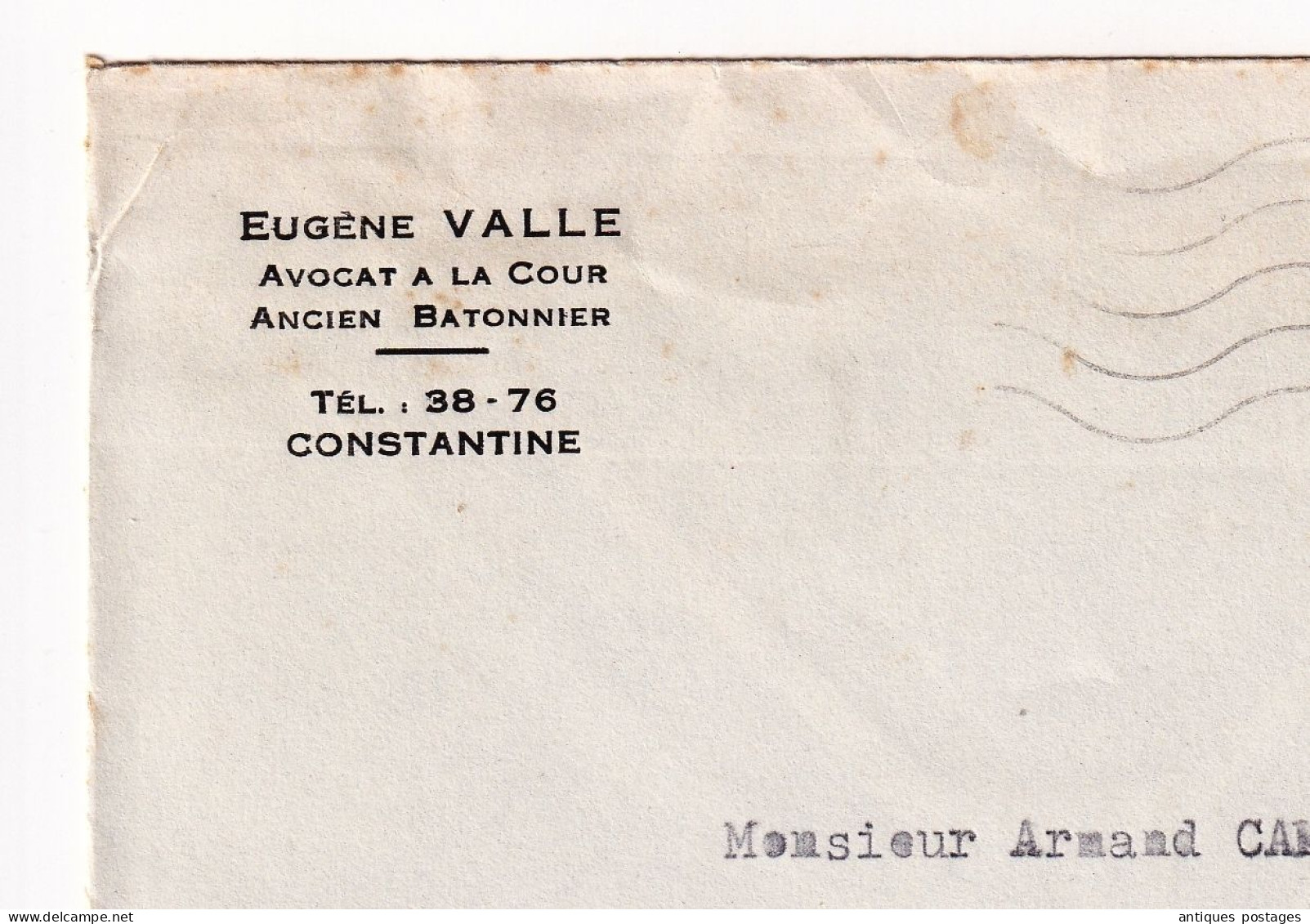 Lettre Algérie Constantine Mosqué De Tlemcem Pour Clamecy Nièvre Eugène Valle Avocat à La Cour - Algérie (1962-...)