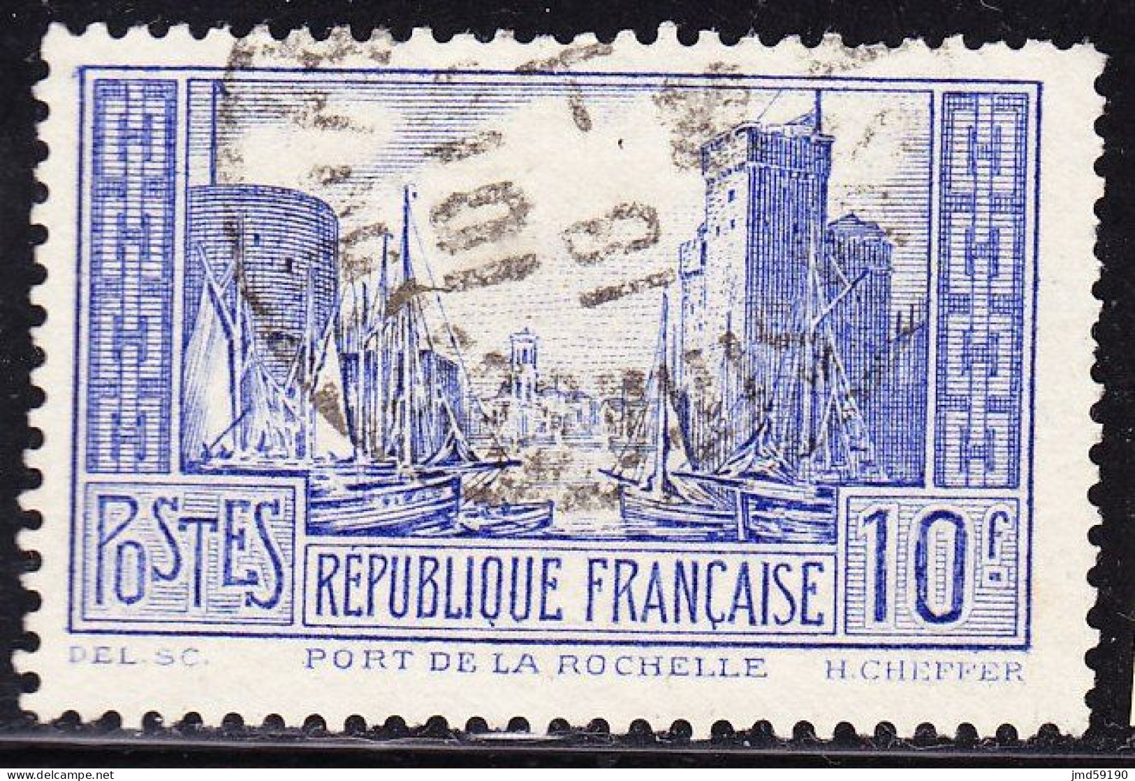 FRANCE Timbre Oblitéré N° 261b, 10Fr Outremer Pale Type I - Port De La Rochelle - Gebraucht