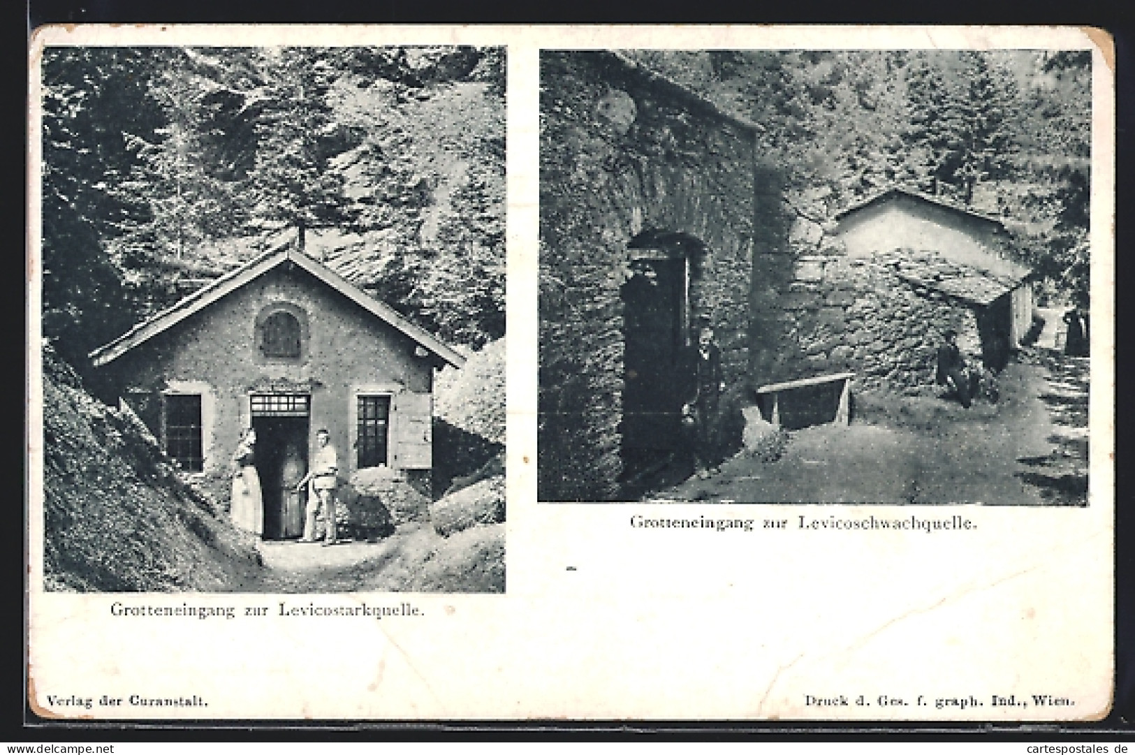 Cartolina Levico, Grotteneingang Zur Levicostarkquelle, Grotteneingang Zur Levicoschwachquelle  - Andere & Zonder Classificatie
