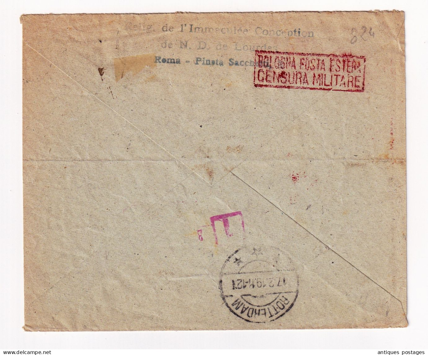 Lettre 1917 Italie Roma Censure BOLOGNA POSTA ESTERA CENSURA MILITARE Première Guerre Mondiale Rotterdam - Storia Postale