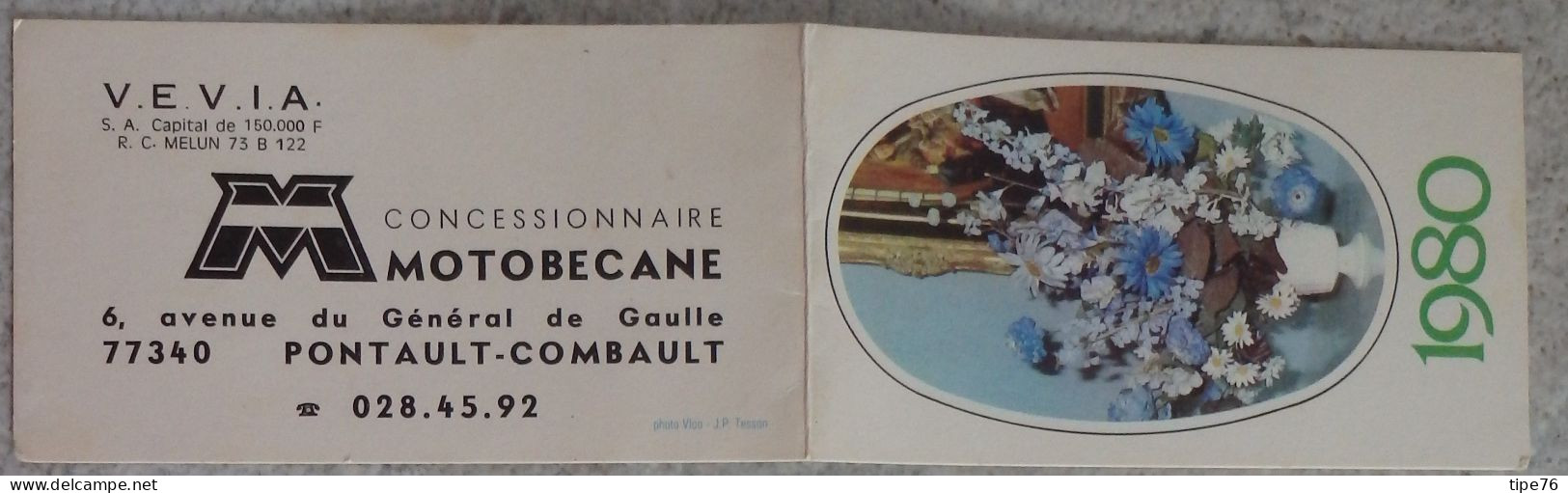 Petit Calendrier De Poche 1980 Fleurs Concessionnaire Motobecane Pontault Combault Seine Et Marne - Kleinformat : 1971-80