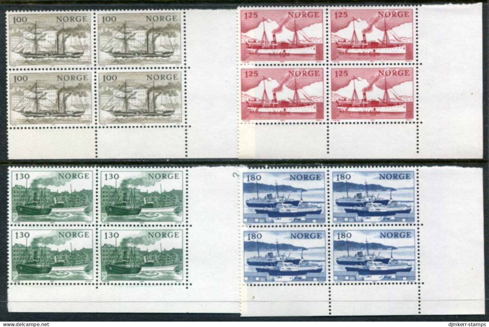 NORWAY 1977 Coastal Shipping Blocks Of 4 MNH / **.  Michel 747-50 - Unused Stamps