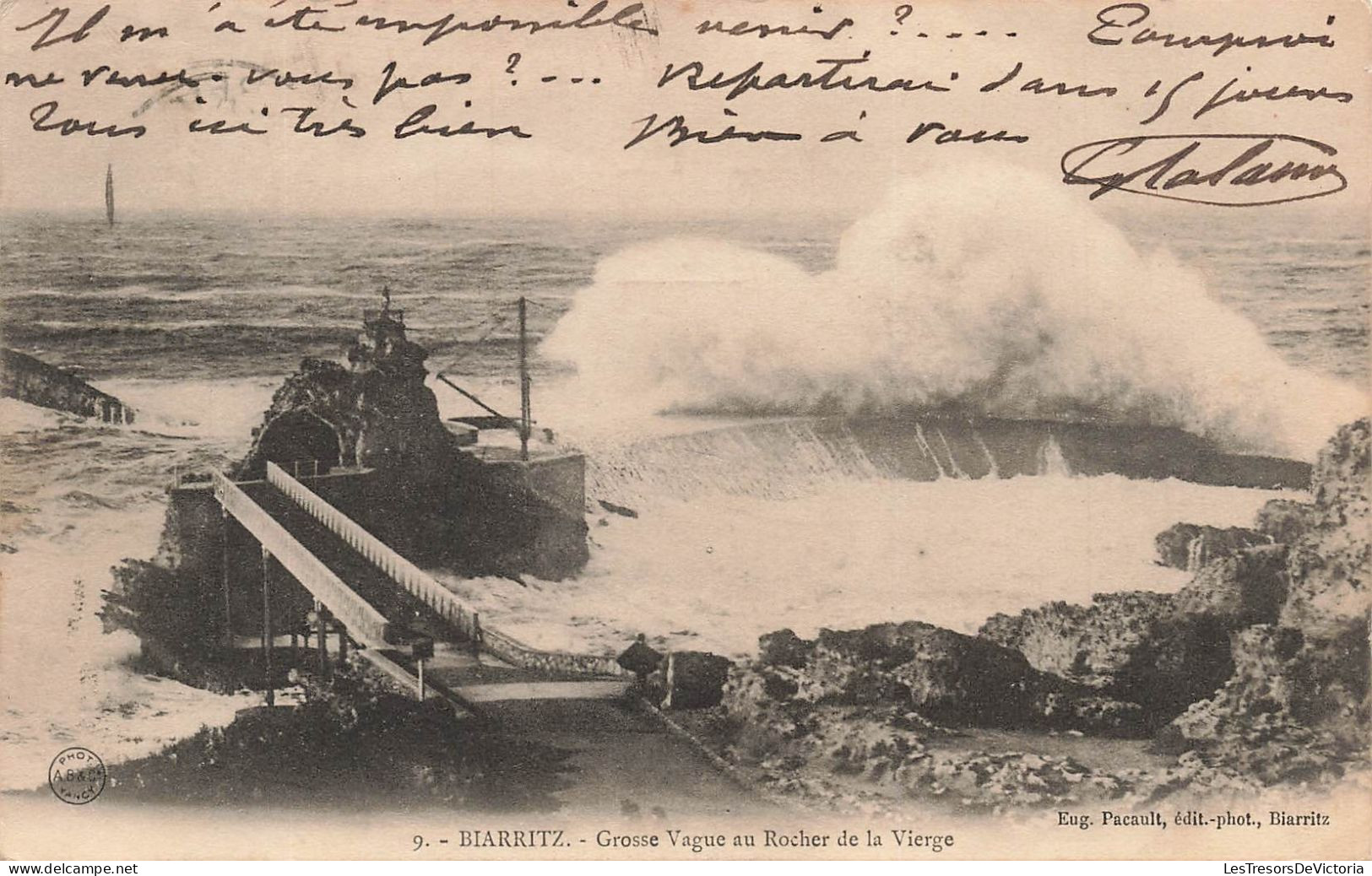 FRANCE - Biarritz - Grosse Vague Au Rocher De La Vierge - Carte Postale Ancienne - Biarritz