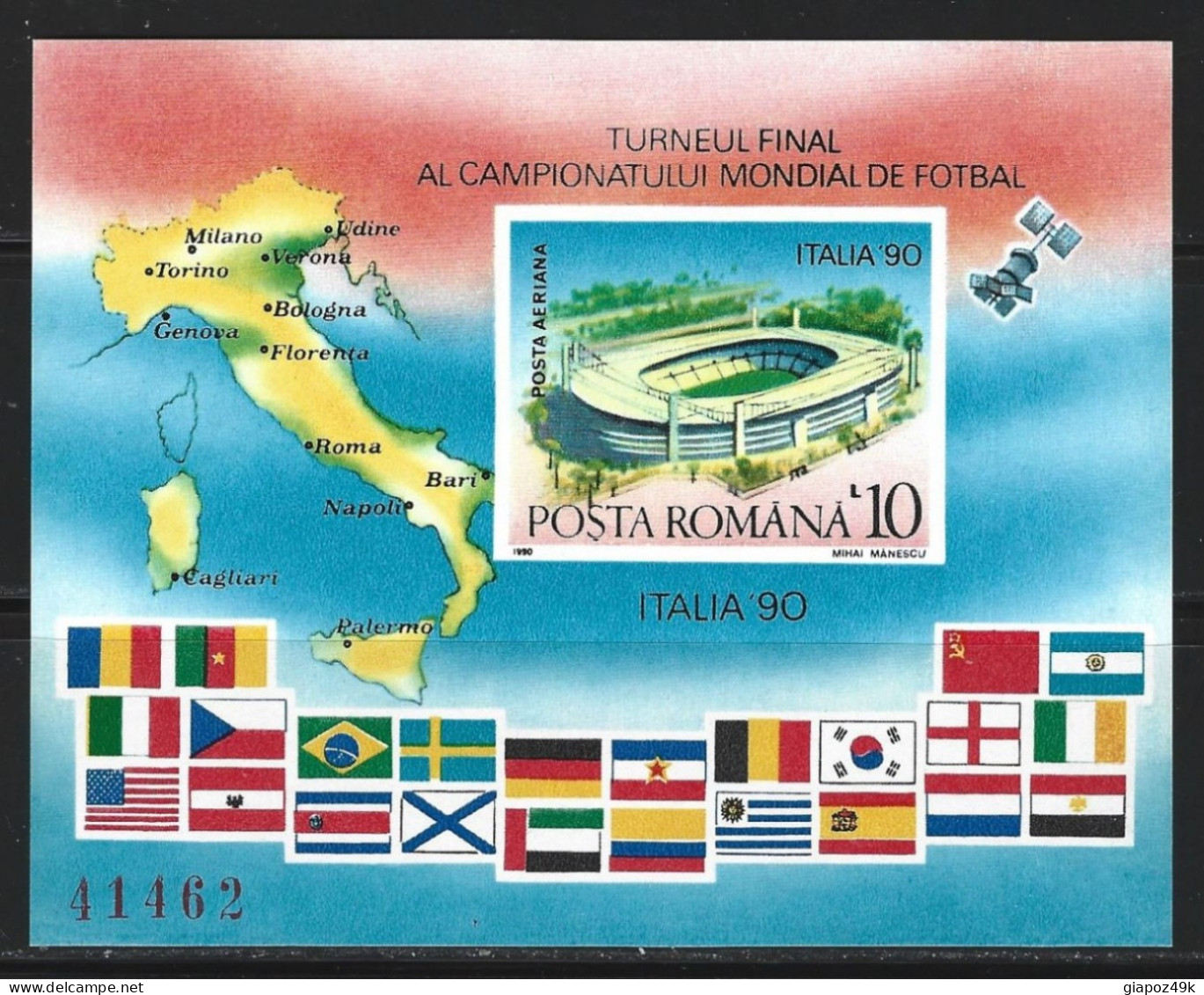 ● ROMANIA 1990  ITALIA 90 Calcio STADIO  Sport BF N. 208 B  **  Singolo Non Dentellato  Cat. 20 € ️ Lotto N. ? ️ - Blocchi & Foglietti