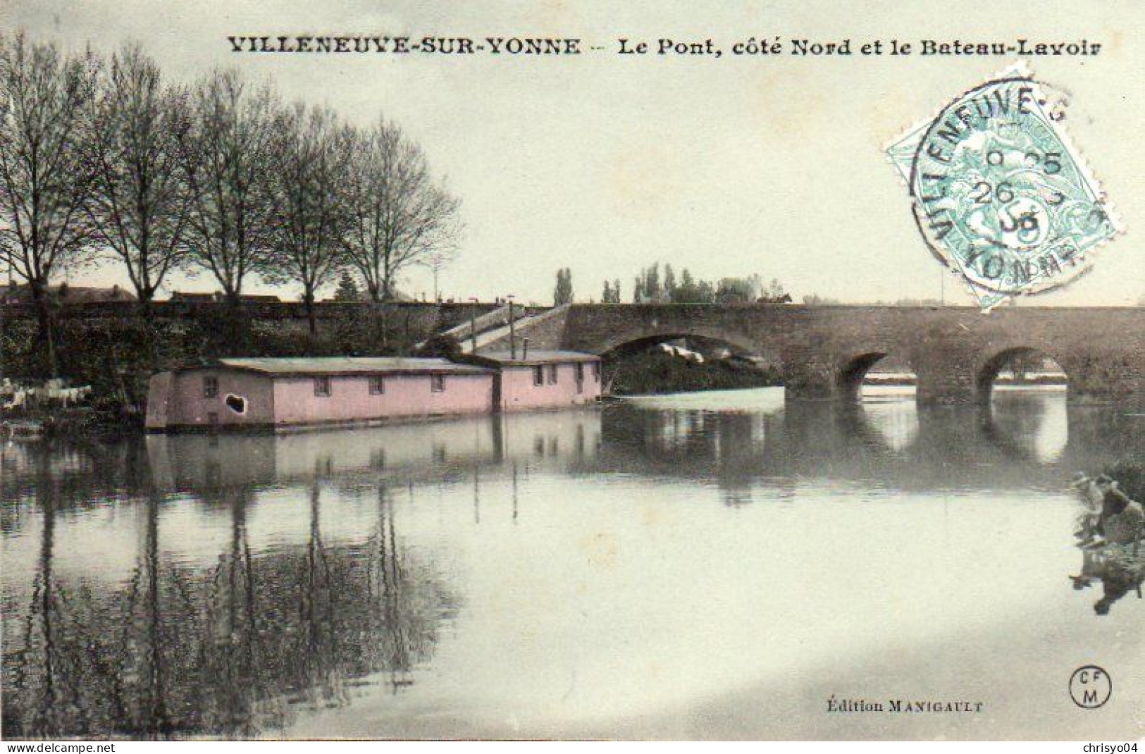 4V4Sb   89 Villeneuve Sur Yonne Pont Cotê Nord Et Bateau Lavoir Glaçée - Villeneuve-sur-Yonne