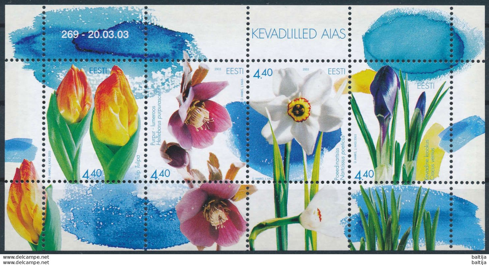 Mi Block 19 MNH ** / Spring Flowers, Tulip, Hellebore, Daffodil, Crocus - Estland