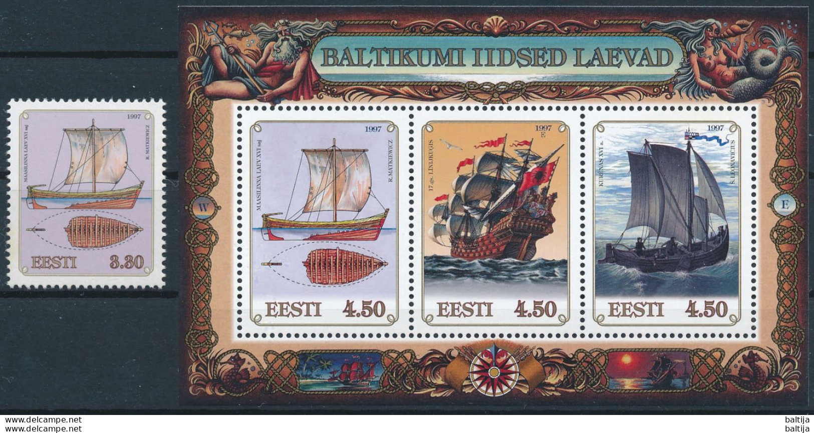 Mi 302 & Block 10 MNH ** / Ships Of The Baltic Sea, Joint Issue - Estonie