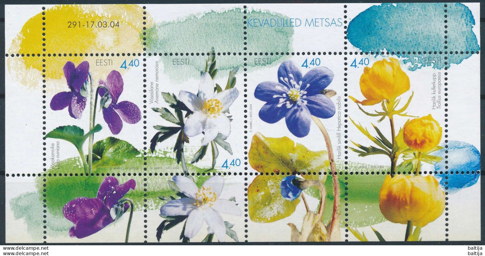 Mi Block 21 MNH ** / Spring Flowers, Violet, Anemone, Hepatica, Globeflower - Estonia